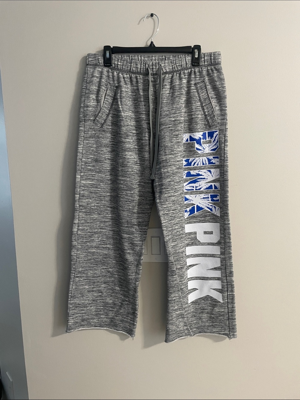 PINK Victoria's Secret Gray Joggers with Blue Logo Panel